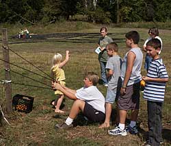 Going for distance with the pumpkin sling shot at Knollbrook Farm in Goshen, Indiana